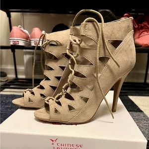 Chinese Laundry Cage Lace Up Peep Toe Heels
